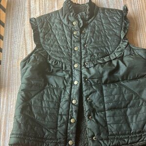 Green Quilted Vest with Ruffle Trim